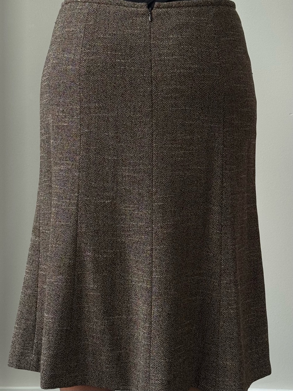 Tailored Brown Herringbone A-Line Skirt